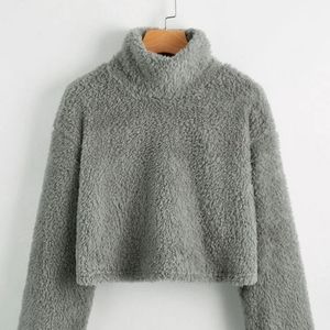 Mock Neck Crop Teddy Pullover